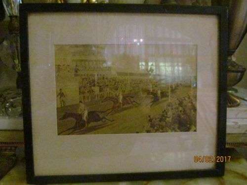 VICTORIAN HORSE RACE !! Framed Antique Engraving behind Protective Glass - Rare Item