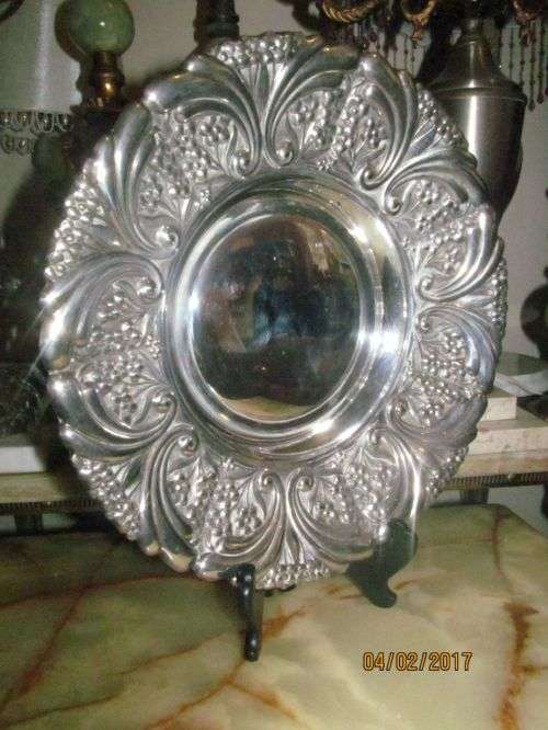 CORTASA ALPACA !! Large Vintage Spanish Alpaca Display dish with Ornate Raised pattern