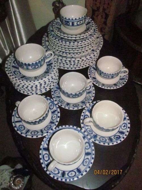 THE BLUE WAVE !! Large Lot of Woolworths Stoneware - 37 Items - Plates, Cups, Bowls, Saucers