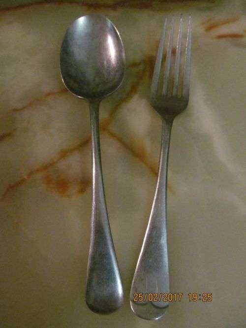 SILVERWHITE !! Lot of Two Vintage Cutlery Items - Dovetail Pattern Dinner Fork and Spoon