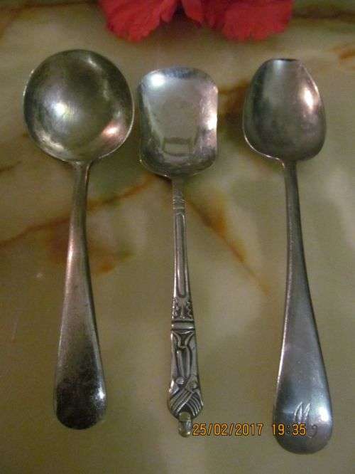 SUGAR WITH TEA !! Lot of Three Vintage Silver Plated Spoons - 2 Sugar and 1 Tea