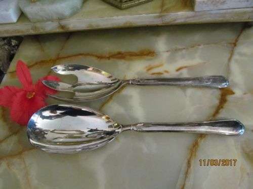 SILVER CHATEAU !! Vintage Silver Plated Salad Server Set - Chateau Pattern Handles