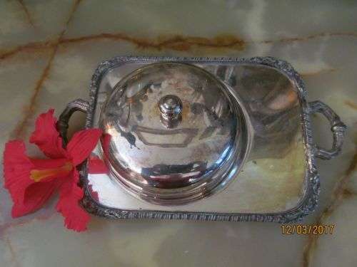 SETTLERS AGAIN !! Vintage (or older) Silver Plated Van Riebeeck Plate Butter Pat Dish/Tray with Lid