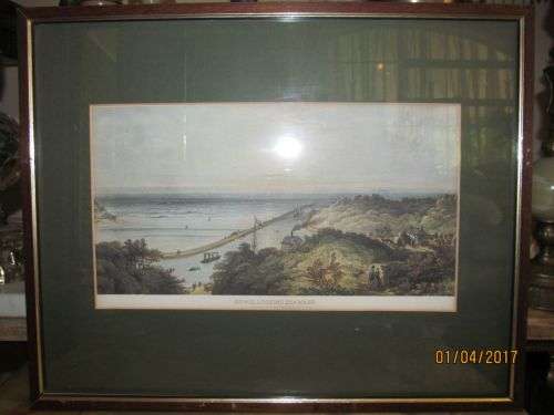 THOMAS W BOWLER (1800's) !! Framed 19th Century Lithographic Print - "Kowie Looking Seaward"