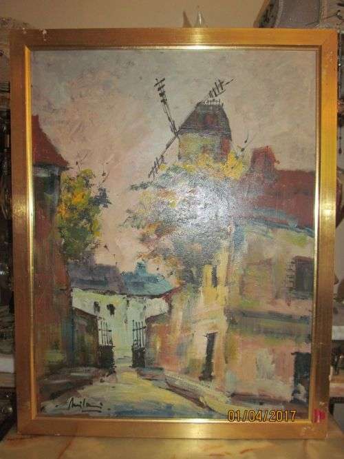 LE MOULIN ROUGE !! Framed Vintage Oil on Board - Cityscape French Impressionism Art - Signed