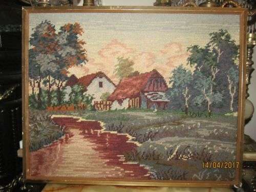SILENT ABUNDANCE !! Framed Vintage Embroidery Work - Cross Stitch Medium Thread