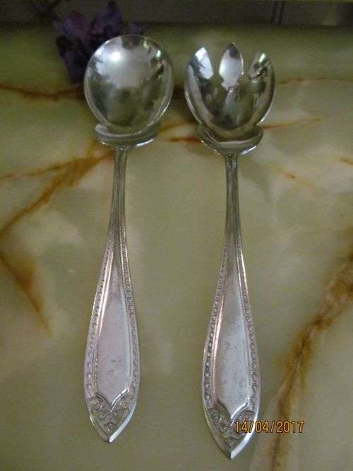 LOUISIANA CHATEAU !! Vintage Set of Silver Plated Art Deco Serving Set - Spoon and Fork