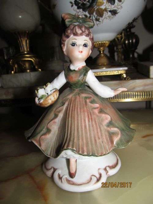 1960's JAPAN !! Vintage Japanese Bisque Figurine - Young Girl with Flower Basket