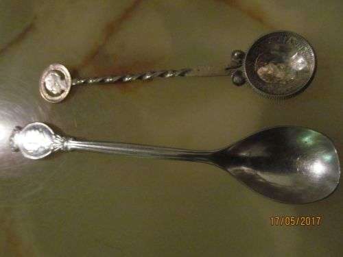 DUTCH QUEEN !! Lot of Two Antique Cutlery Spoons - 1 Sterling Silver 8.8g