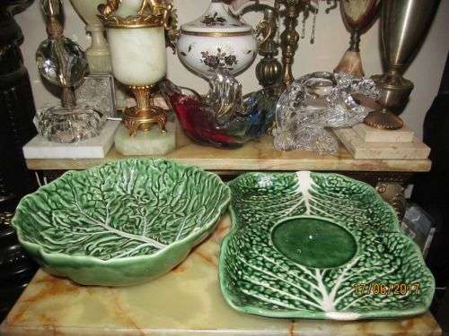 BORDALO PINHEIRO !! Vintage Ceramic Portuguese Set of Cabbage Salad Bowl and Cabbage Serving Dish