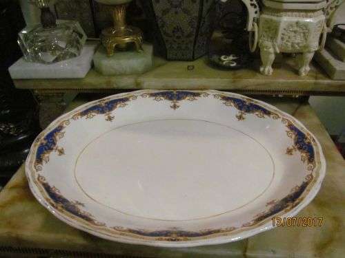 JANIQUE !! Large Vintage Grindley Creampetal Porcelain Meat / Vegetable Platter - Cobalt Pattern