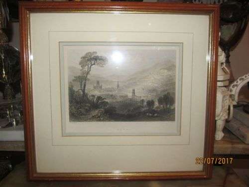 WILLIAM HENRY BARTLETT !! Framed Antique (1800's) Color Print - BATH, Somerset - Bentley JC