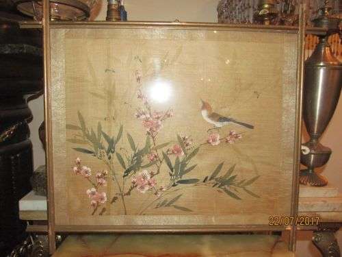 19th C SILK ART #2 !! Framed Antique Chinese Painting on Silk - Signed