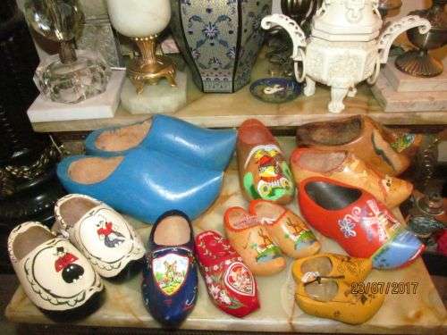 DUTCH WALKABOUT !! Lot of Four Pairs & Six Individual Wooden Dutch Clogs - Ornamental