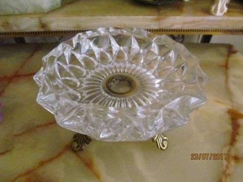 ORNATELY ITALIAN !! Vintage Pressed Glass Ashtray on Ornate Footed Pedestal Stand