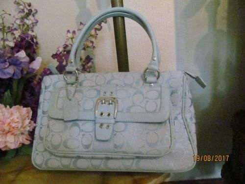DESIGNER TOTE !! Coach NY Logo Monogram Blue Ladies Handbag