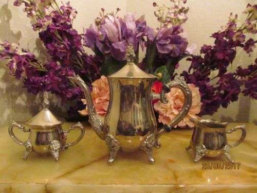 TRANSCENDING WOW !! Vintage Silver Plated Three-Piece Tea Set - Victorian Exquisite