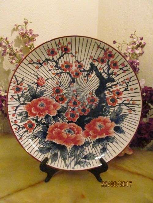 TOYO IMARI !! Vintage Porcelain Large Charger with Cherry Blossoms and Peony