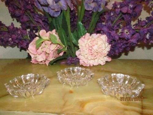 STARBURST !! Set of Three Vintage Cut Lead Crystal Candle Holders - Starburst Shape