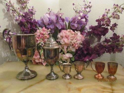 6TH PLACE !! Lot of Six Vintage Trophies - 4 Silver Plated & 2 Copper