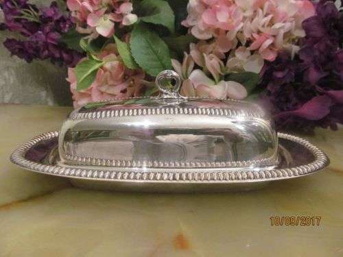 IMAGINE !! Vintage Silver Plated Butter Dish with Lid/Cover and Glass Starburst Liner