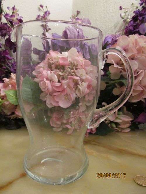 DROP BY DROP !! Vintage CLear Glass Beer / Water / Milk Pitcher- Narrowed Base