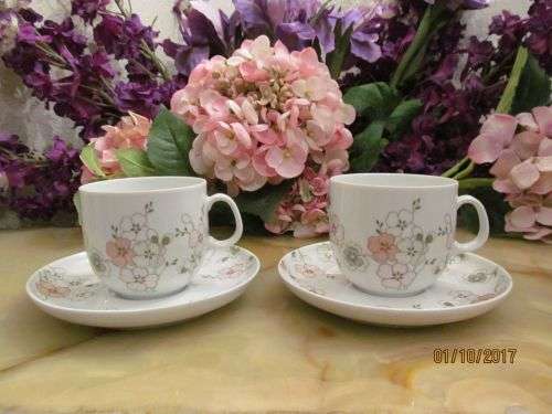 A DUO OF DUOS !! Vintage Fine Porcelain Set of Two Arzberg Duos - Cherry Blossom Pink