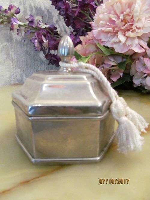 INNER LIGHT !! Vintage Silver Plated Hexagon Trinket Box with Lid Finial and Inner Candle