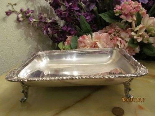 SINGULARITY !! Vintage Silver Plated Display / Warming Dish with Four Paw Feet