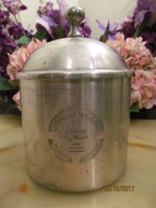 CHATEAU LE MONET !! Vintage Lidded Silver Plated French Biscuit Barrel / Tea Caddy / Wine Cooler