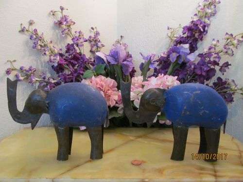 PART ART !! Vintage Pair of Ornamental Elephant Figures - Wood & Iron