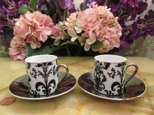ESPRESSO YOURSELF !! Trendy Collectable Home Essentials - Set of Two Porcelain Demitasse Duos