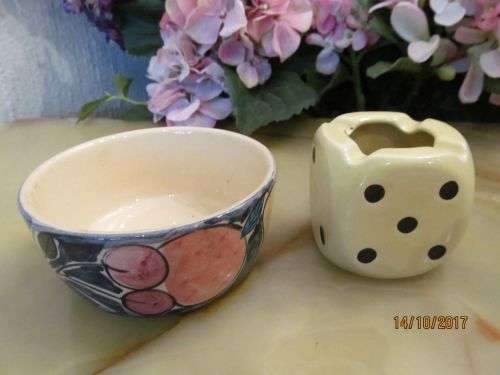 ZIMBABYEAN POTTERY !! Lot of Two Uncollectable Items - Willsgrove Sugar Bowl & Ceramic Dice