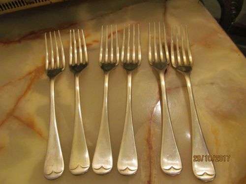 NICKEL SILVER !! Set of Six Vintage Silver Plated Dinner Forks - Dovetail Handle Pattern