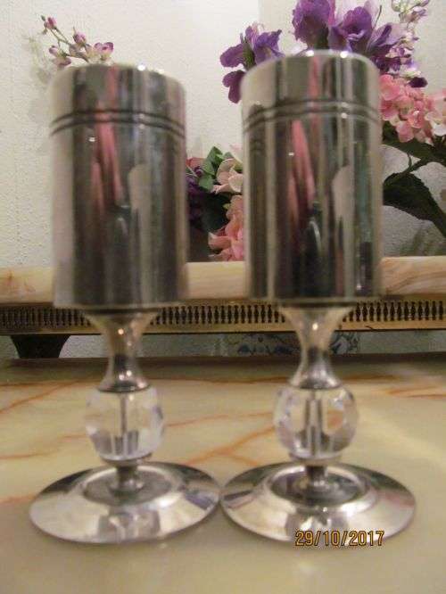 CRYSTAL CLEAR !! Vintage Designer Candle Holders - Crystal on Chrome