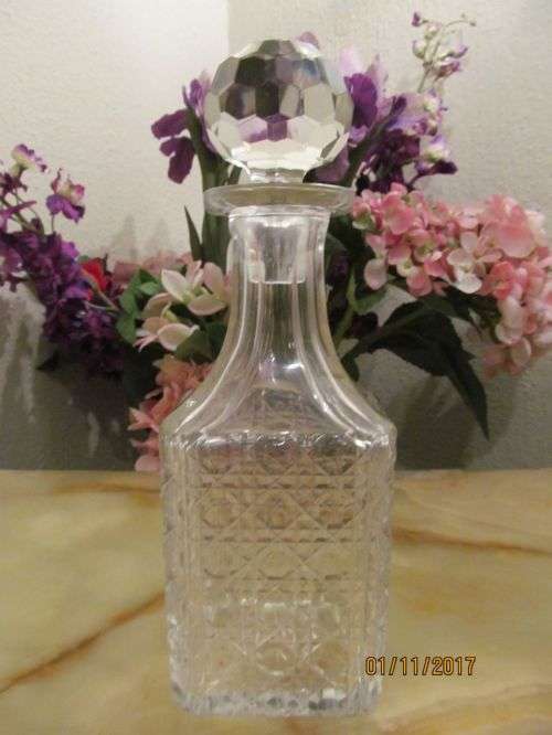 WHISKEY IN THE JAR !! Vintage Cut Crystal Whiskey Decanter with Faceted Stopper