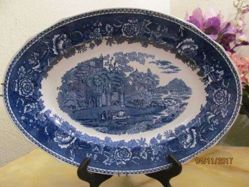 ARABIA LANDSCAPE !! Vintage 1955-1970 Arabia Finland Porcelain Serving Platter - Blue Landscape