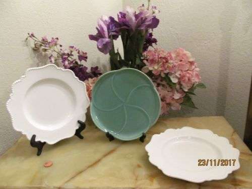UNPRETENTIOUS !! Lot of Two Decorative Porcelain Dishes/Plates & One Stoneware