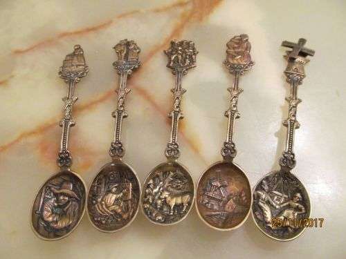 A TOTAL MIX !! Vintage Lot - Porcelain Penguin Incense Stick Holder, 5 Ornate Spoons & Poker Dice