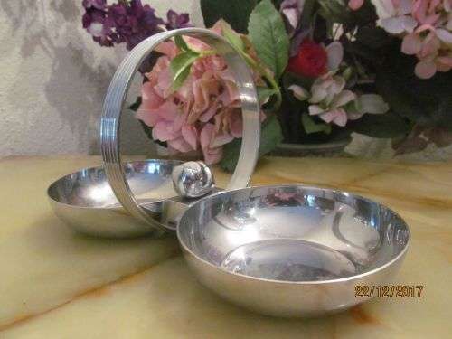 USA CHASE !! Vintage 1940's Chromed Brass Chase USA Double Sweets/Bon Bon Dish with Handle -Art Deco