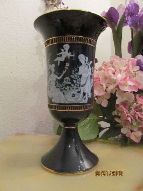 FLORENTINE !! Vintage IL Verrocchio Cobalt Blue Porcelain Vase / Urn - Florence, Italy