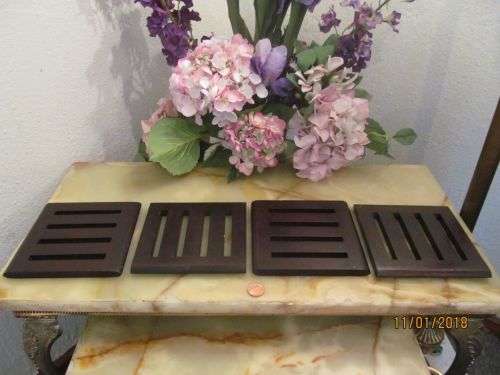 DARK PASSENGERS !! Set of Four Dark Wood Slat Trivets / Table Mats
