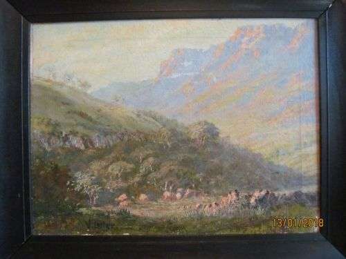 NATURE'S EDIFICE !! Framed Antique Oil on Canvas - Landscape Art - SA Artist V.Lotter