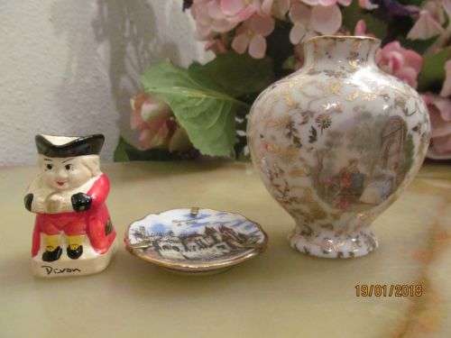 LIMOGES & IMPERIAL !! Vintage Lot of 3 Fine Porcelain Items - 2 Miniatures & 1 Vase
