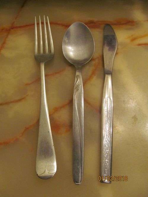 SHEFFIELD !! Vintage Lot of Three Cutlery Items - Stainless Dinner Knife+Spoon & Nickel Silver Fork