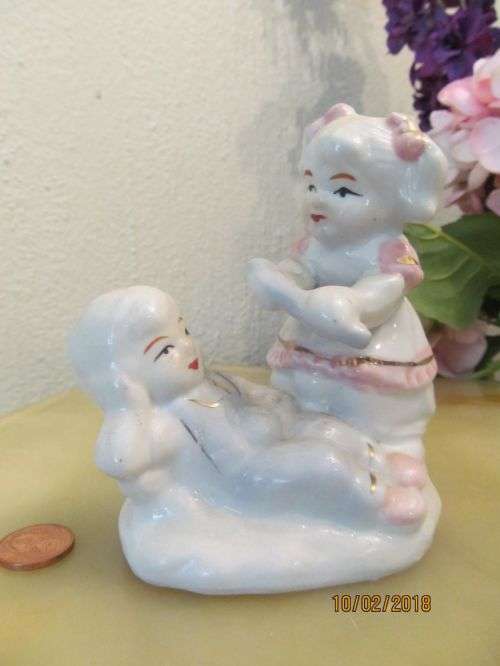 SIBLINGS !! Vintage Continental European Fine Porcelain Figurine - Children Playing