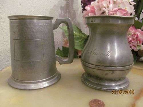 EDWARD VII !! Vintage Glass Bottom Seranco Pewter Tankard & Antique Edward Tankard