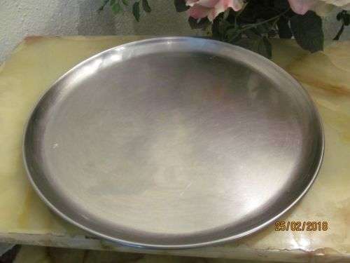 STAINLESS DURABILITY !! Vintage Circular Drinks Tray / Display - Rolled Metal Rim