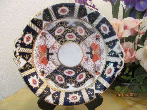 RVW IMARI !! Antique Porcelain Royal Cake Plate with Imari Style Patterns - Cobalt Panels