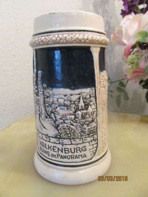 VALKENBURG !! Vintage Ceramic Dutch Collectable Tankard/Beer Mug in Cobalt Blue & Off White
